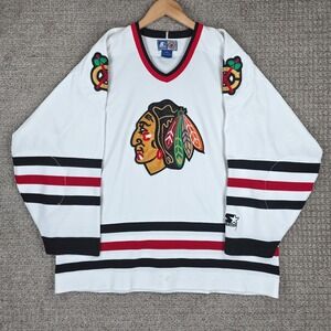 Vintage Starter Chicago Blackhawks NHL Hockey Jersey Mens XXL White Patch